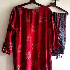 Beautiful Printed Maroon Kurta Set Size Issue