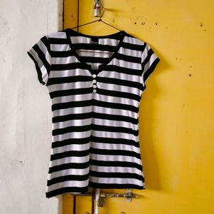 Black And White Striped Tshirt