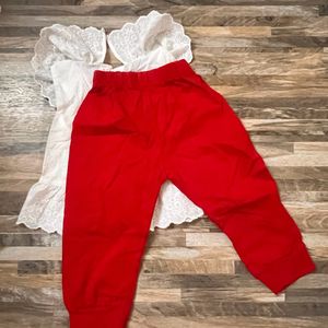 New Summer White Cotton Top With Red Pants