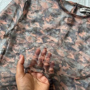 Military print mesh top