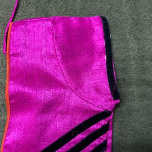 Black Sari With Rani Pink Blouse