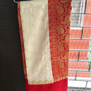 DURGA PUJA SPECIAL Red White Art Silk