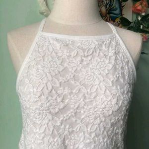 H&M Coquette White Lace Trim Crop Top