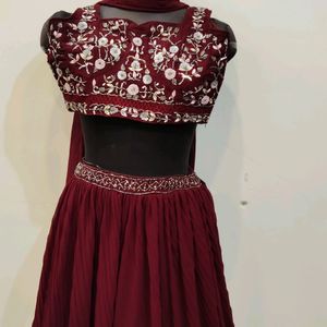 Burgundy Lehenga With Stitch Blouse And Dupatta