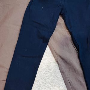 Combo 3 Trousers Ankle Length In Black Grey Blue