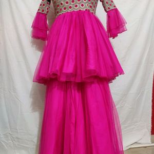 Hot pink Heavy Top With Net bottom And Garara