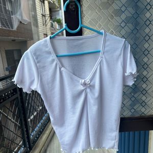 White Sweetheart Neck Top