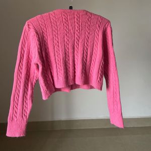 Fuschia Pink Cable Knit Crop Cardigan 🎀