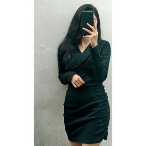 Black Bodycon Ribbed Short Dress