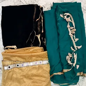 Green,Black, Golden Dupatta Combo