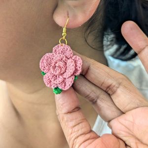 Crochet Handmade Rose Earrings