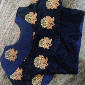 Golden Skirt With Blue Net And Velvet Cloth Top