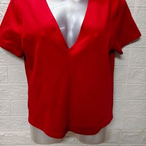 "Fiery Elegance: Red Hot Deep Neck Top