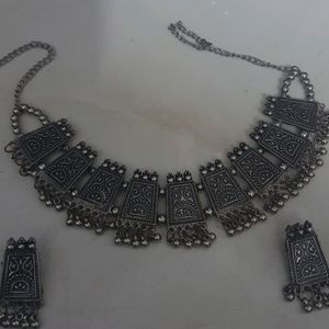 oxidised necklace with earrings set