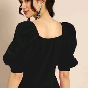 Women Solid Black Casual Top