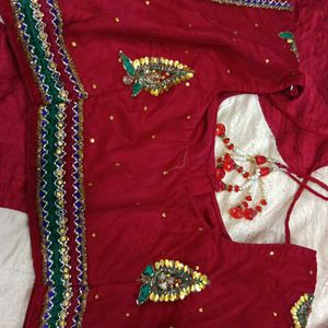 Embellished Border Party Wear Red Saree