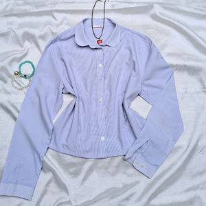 Printerest Blue Cropped Striped Shirt 💙👕