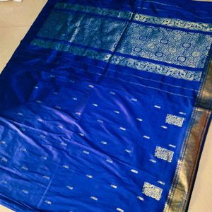 Blue Colour Pure Silver Kanchi Pattu Saree