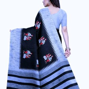 Black And Silver Khadi Silk Party Wear Saree