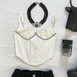 Y2K Chain Detail White Functioning Corset Top