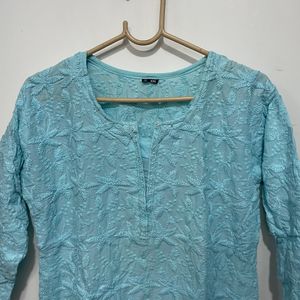 Sky Blue Chikankari Kurta Fow Women