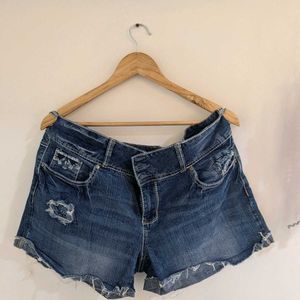 Embroidered Denim Shorts