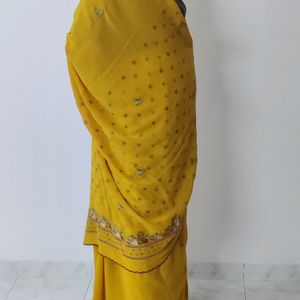 Yellow Thread Work Saree