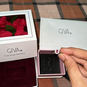 Giva Silver Plated Red Diamond Ring