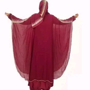 Maroon Abaya With Stone Work