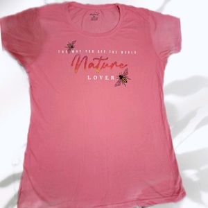 Pink Tshirt Round Neck Cotton Blend