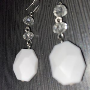 White Studded Look Hanging Earrings