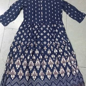 Navy Printed A Line Kurti