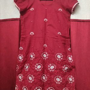 Maroon Embroidered Short Kurti