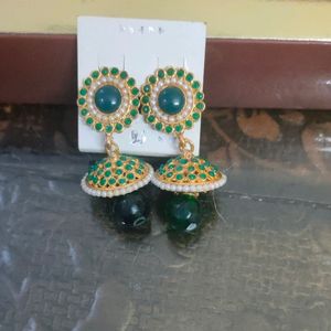 Partywear green and pearl combination earrings