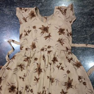 Beige Crepe Fit And Flare Dress