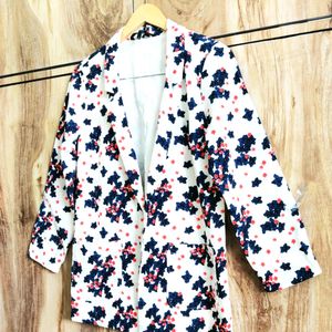 White Printed Coat Size-36