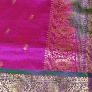 Pink And Green Silk Saree