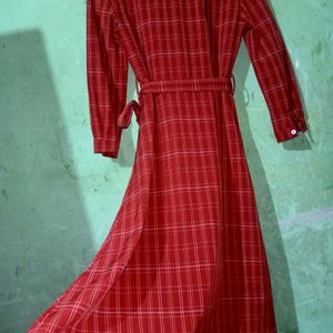 Korean Red Checkered Dress