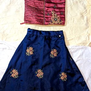 Kids Ethnic Peach And Blue Lehenga