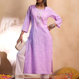 Lavender Printed Straight Kurtas