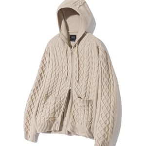 2WAY HEAVY WEIGHT CABLE KNIT HOODED ZIP-UP