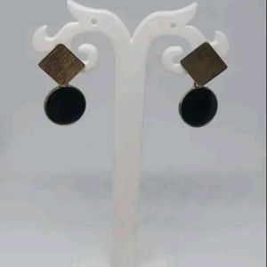 Minimalist Black And Golden Asymmetric Earrings