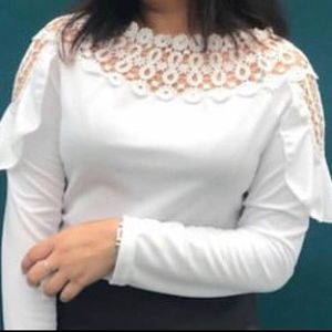 Women Laced Design Full Sleeved Top In White