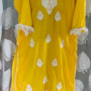 Women Mustard Colour Lucknowi Kurta