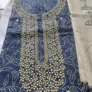 Nevi Blue/ Cream Embroidery  Dress Material