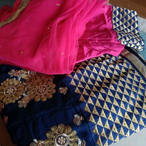 Astonishing Navy blue and Pink Anarkali kurta an