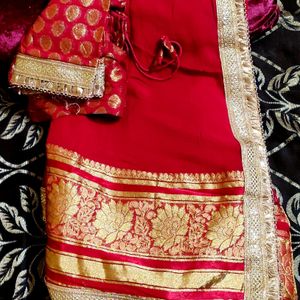 Heavy Foil Print Pure Georgette Banarasi Red Saree