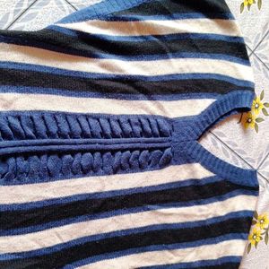 Striped V- Neck Knit Woolen Top