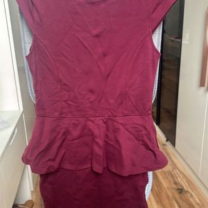 Maroon Bodycon Peplum Style Mini Dress Microsleeve