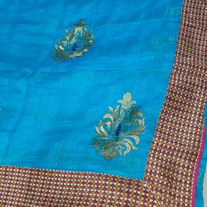 Sky Blue Colour Fancy Saree